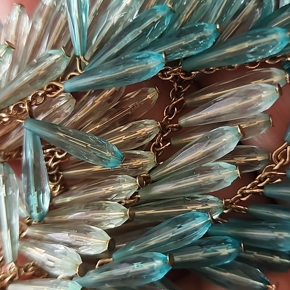 Gold-Toned Aqua Gradient Fringe Necklace - Blue/Green - Picture 5 of 10